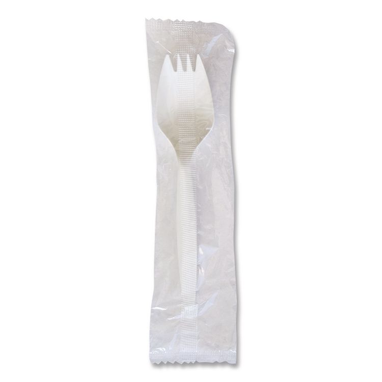 Mediumweight Wrapped Polypropylene Cutlery, Spork, Plastic, White, 1000/Carton