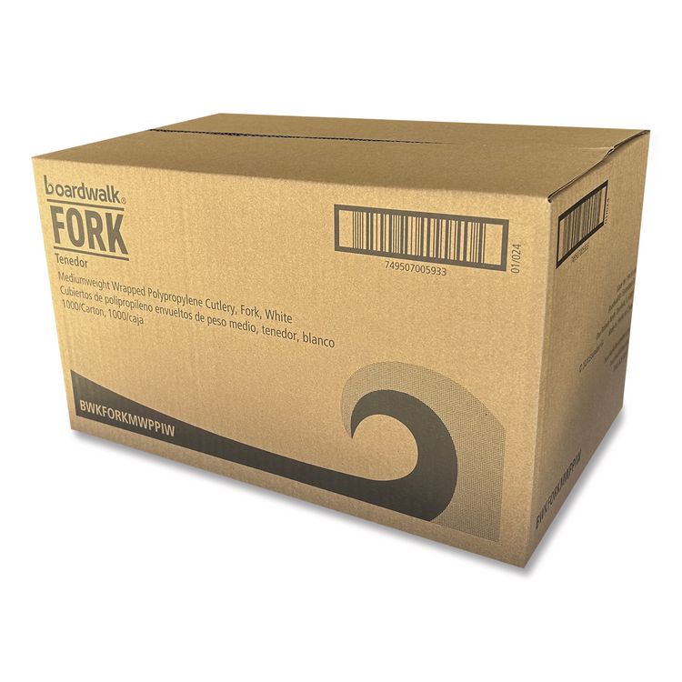 Mediumweight Wrapped Polypropylene Cutlery, Fork, 5.51", Plastic, White, 1,000/Carton
