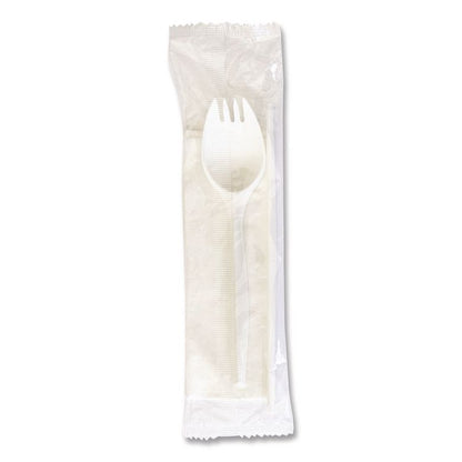 School Cutlery Kit, Mediumweight, Napkin/Spork/Straw, 5.31", Plastic, White, 1,000/Carton