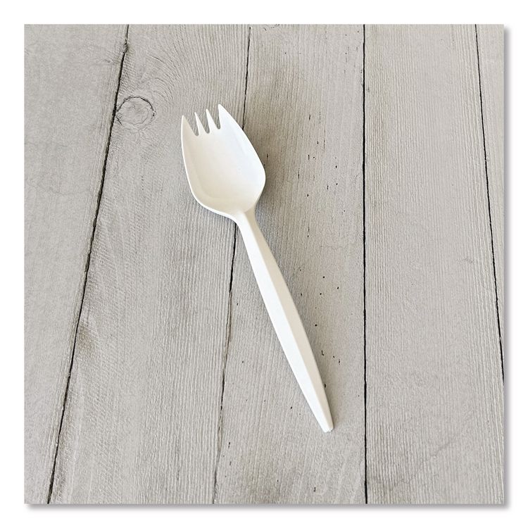 Mediumweight Polypropylene Cutlery, Spork, Plastic, White, 1000/Carton