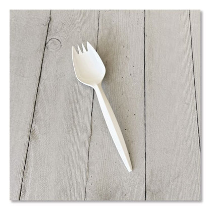 Mediumweight Polypropylene Cutlery, Spork, Plastic, White, 1000/Carton