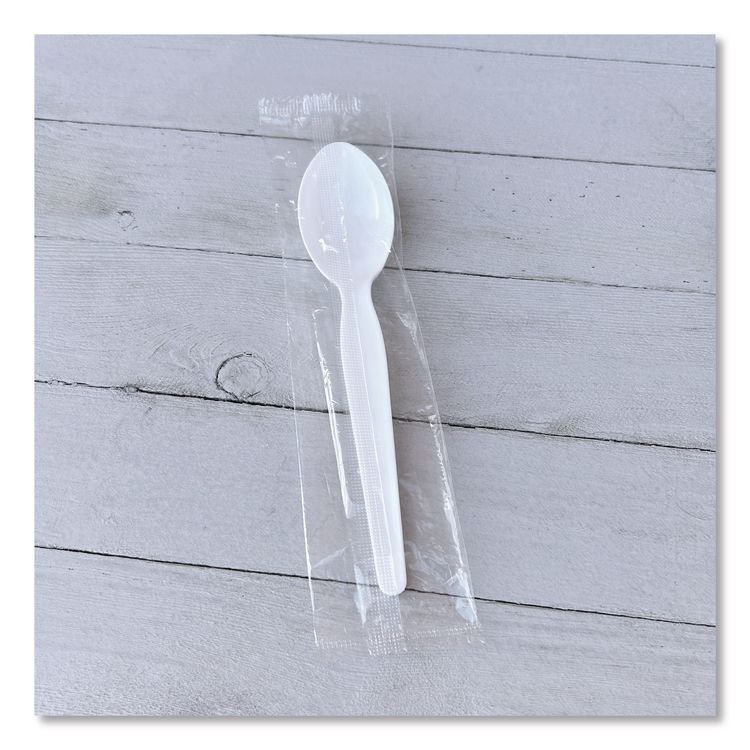 Heavyweight Wrapped Polystyrene Cutlery, Soup Spoon, Plastic, White, 1,000/Carton