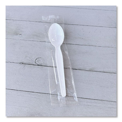 Heavyweight Wrapped Polystyrene Cutlery, Soup Spoon, Plastic, White, 1,000/Carton