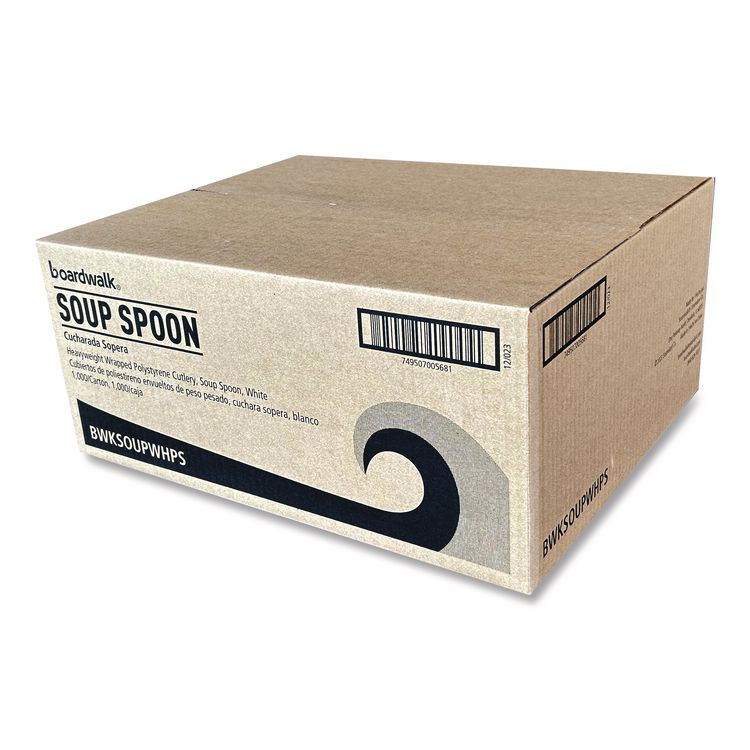 Heavyweight Wrapped Polystyrene Cutlery, Soup Spoon, Plastic, White, 1,000/Carton