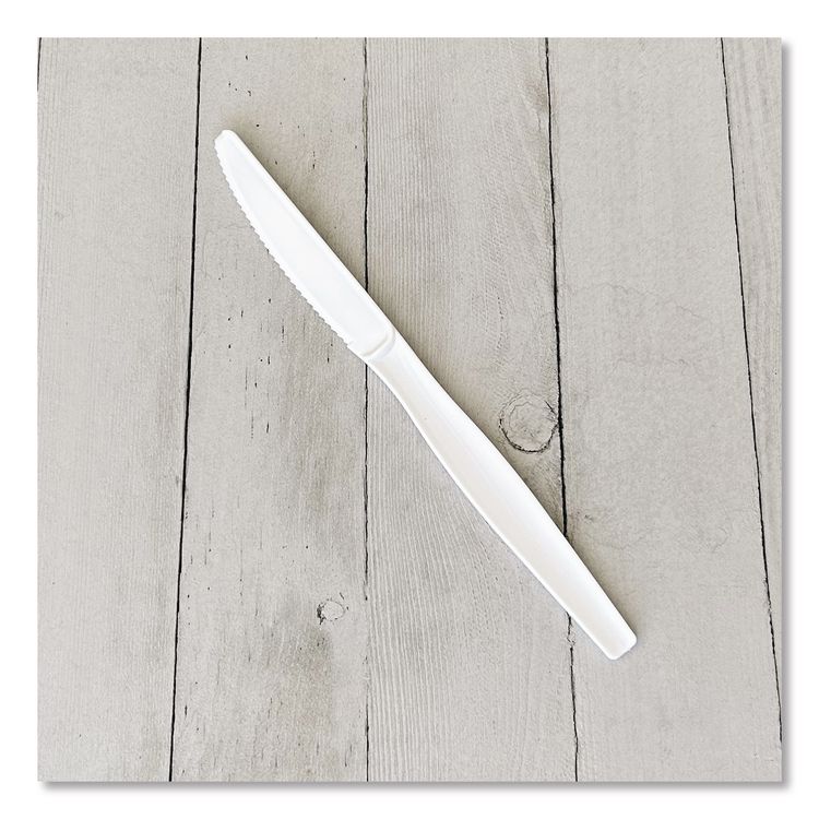 Heavyweight Wrapped Polystyrene Cutlery, Knife, Plastic, White, 1,000/Carton