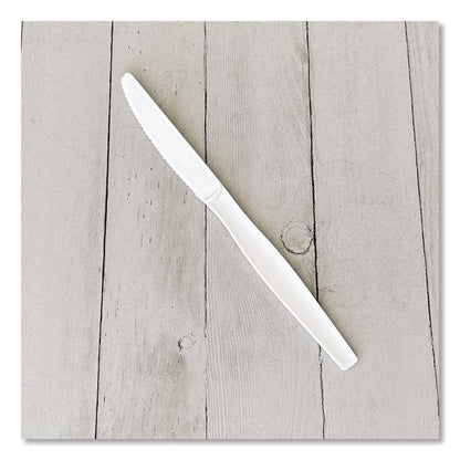 Heavyweight Wrapped Polystyrene Cutlery, Knife, Plastic, White, 1,000/Carton