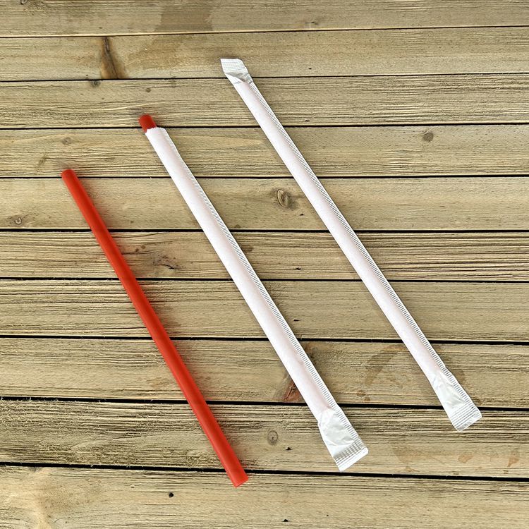 Wrapped Giant Straws, 7.75", Polypropylene, Red, 300/Pack, 24 Packs/Carton