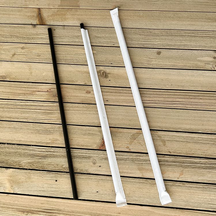 Wrapped Giant Straws, 10.25", Polypropylene, Black, 300/Pack, 4 Packs/Carton