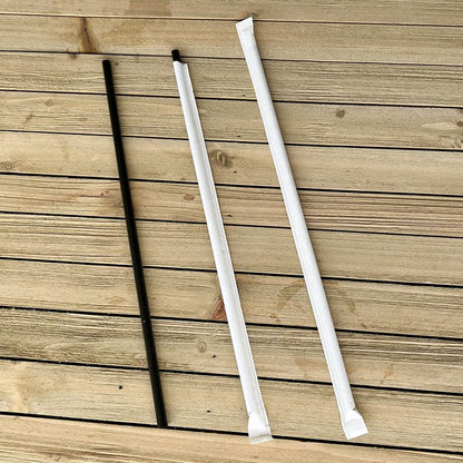 Wrapped Giant Straws, 10.25", Polypropylene, Black, 300/Pack, 4 Packs/Carton