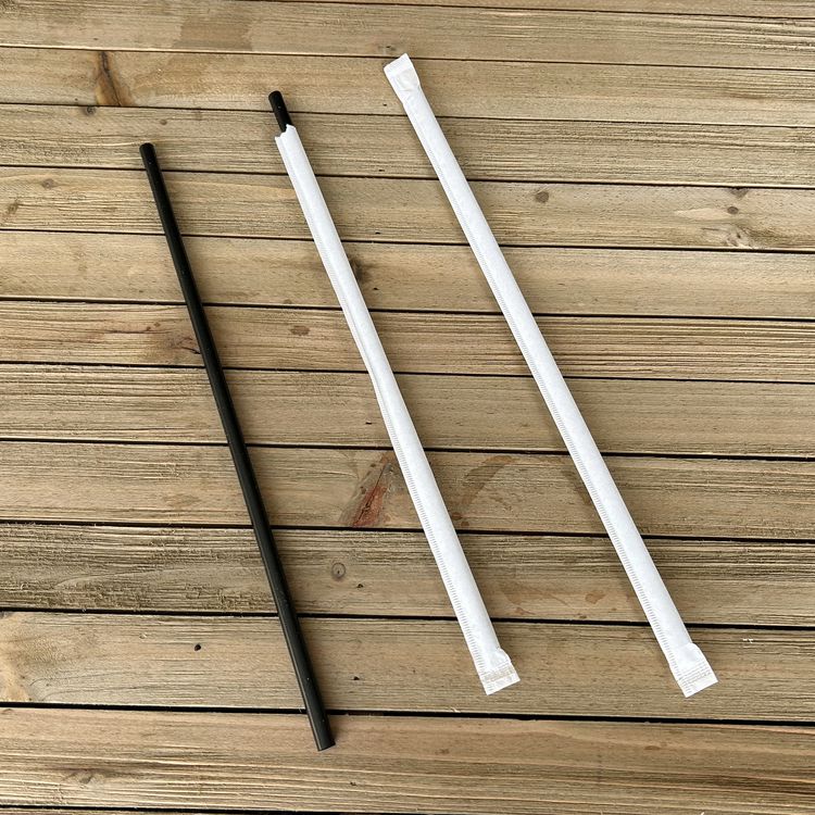 Wrapped Jumbo Straws, 10.25", Polypropylene, Black, 500/Pack, 4 Packs/Carton