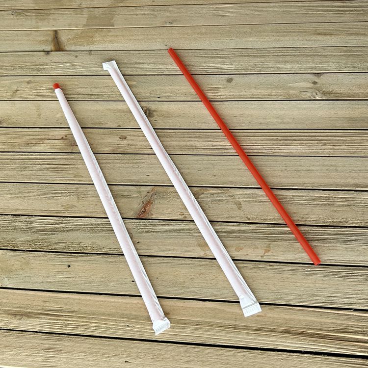 Wrapped Jumbo Straws, 10.25", Polypropylene, Red, 500/Pack, 4 Packs/Carton