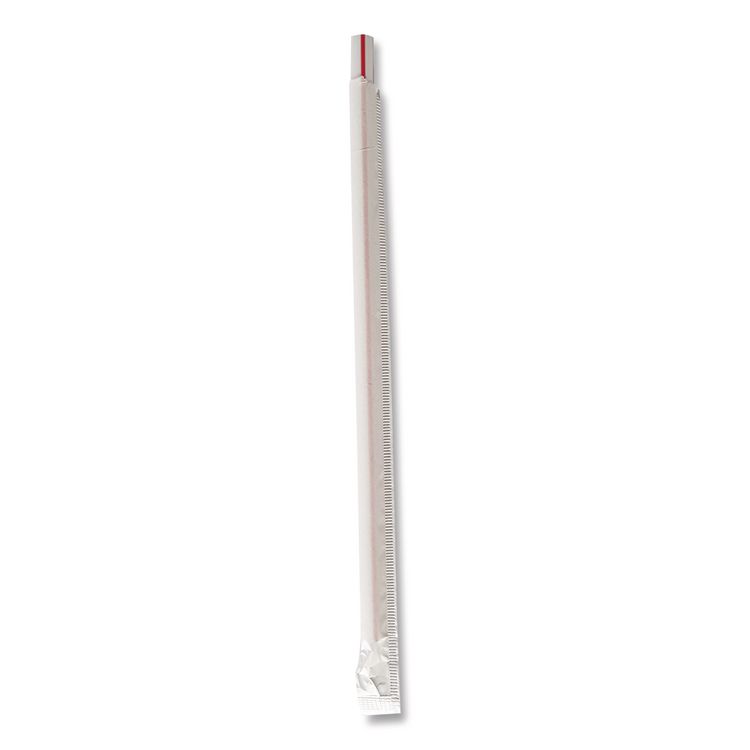 Wrapped Giant Straws, 7.75", Polypropylene, Red/White Striped, 300/Pack, 24 Packs/Carton