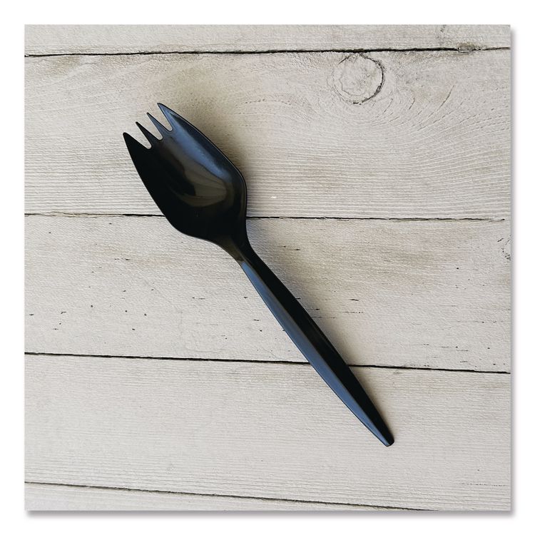 Mediumweight Polypropylene Cutlery, Spork, Plastic, Black, 1,000/Carton