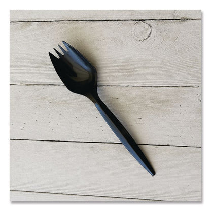 Mediumweight Polypropylene Cutlery, Spork, Plastic, Black, 1,000/Carton