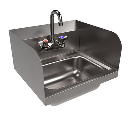 Stainless Steel Hand Sink with Side Splashes and Faucet, 14" l x 10" w x 5" h