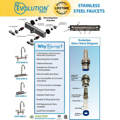 Evolution Splash Mount Stainless Steel Faucet, 4.88" Height/10" Reach, Stainless Steel