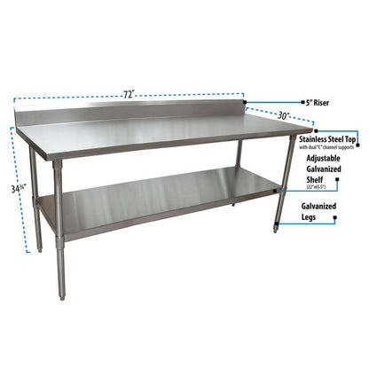 Stainless Steel 5" Riser Top Tables, 72w x 30d x 39.75h, Silver, 2/Pallet