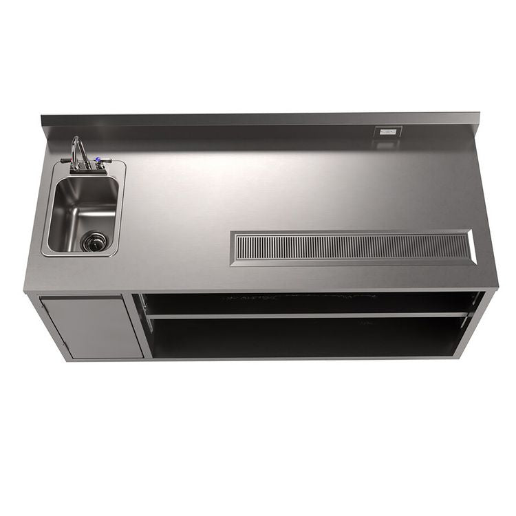 Stainless Steel Beverage Table with Left Sink, Rectangular, 30" x 72" x 41.5", Silver Top, Silver Base/Legs
