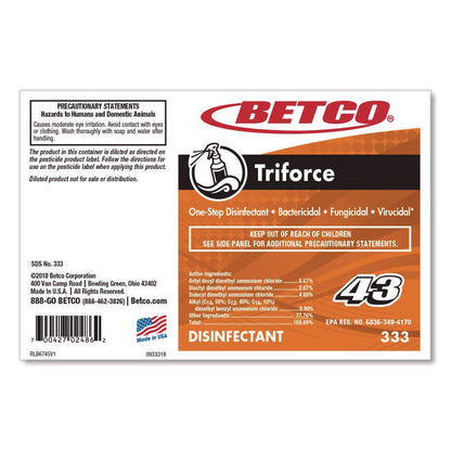 Triforce FastDraw Disinfectant, Fresh Scent, 2 L Bottle, 4/Carton