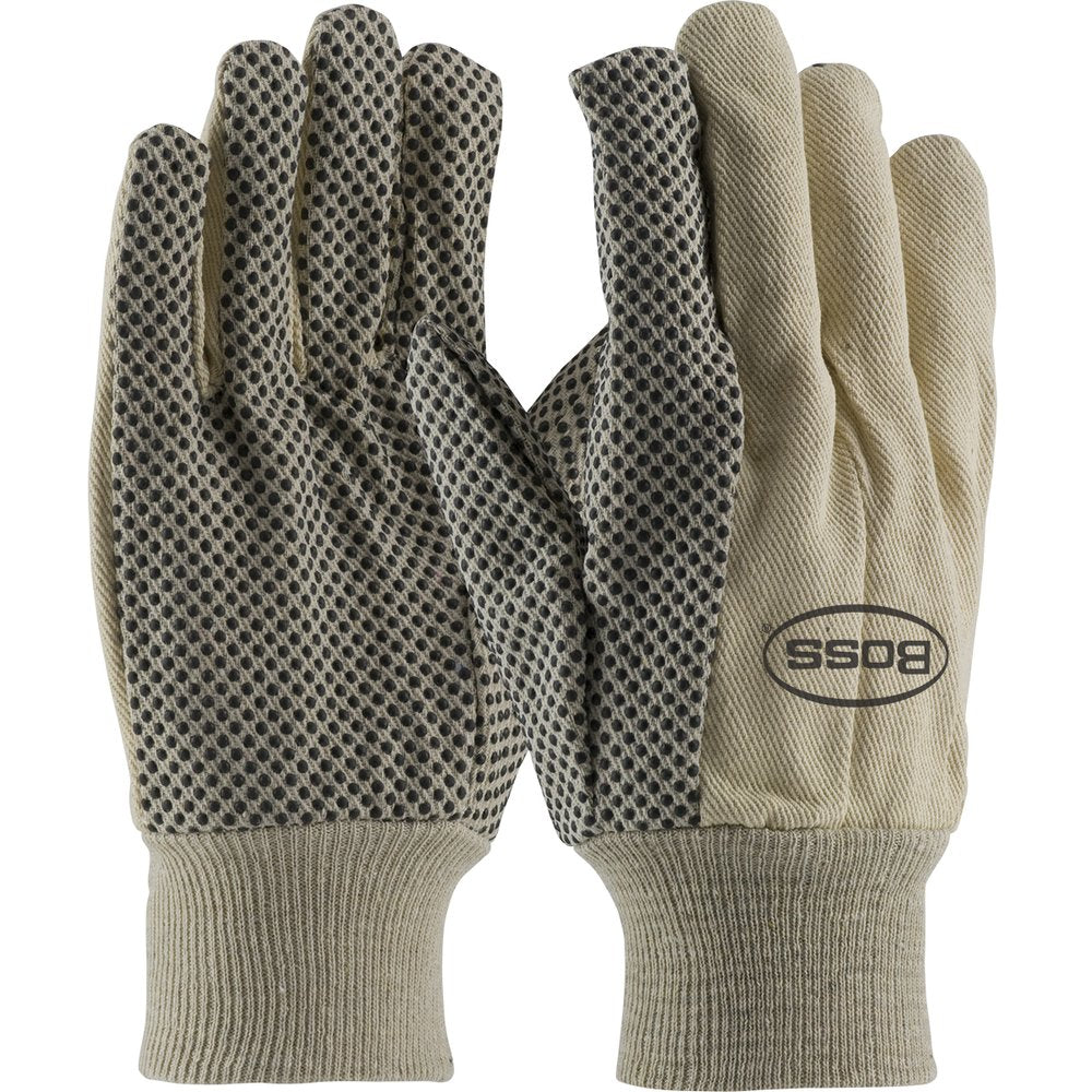 BOSS by PIP Prem 100% Cott Canvas Glove PVC Grip P/T/IF-10OZ, 12 Pairs/Pack