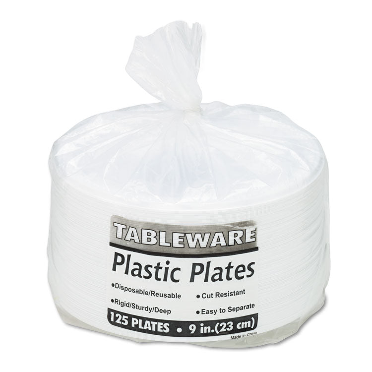 Plastic Dinnerware, Plates, 9" dia, White, 500/Carton