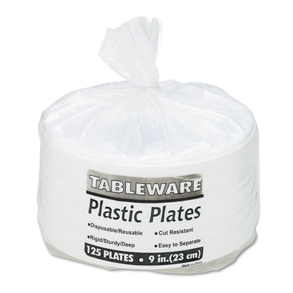 Plastic Dinnerware, Plates, 9" dia, White, 500/Carton