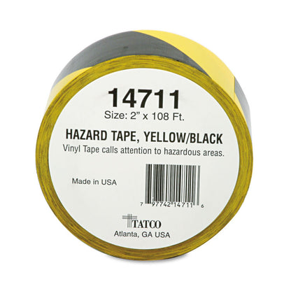 Hazard Marking Aisle Tape, 2" x 108 ft, Black/Yellow