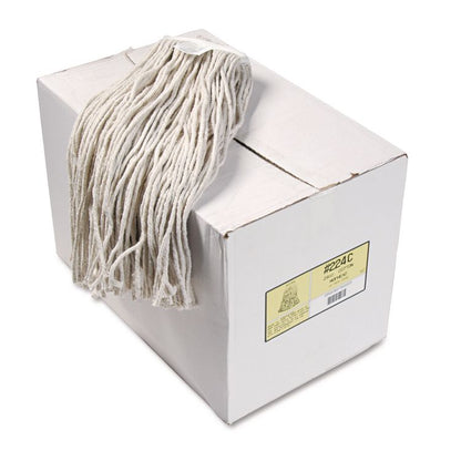 Premium Cut-End Wet Mop Heads, Cotton, 24 oz, White, 12/Carton