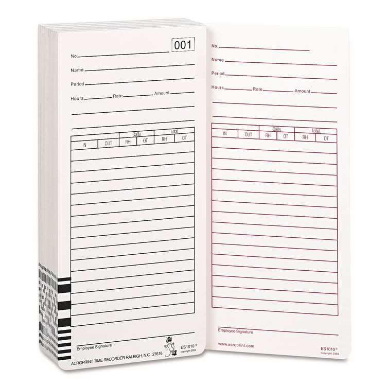 Time Clock Cards for Acroprint ES1000, Two Sides, 3.5 x 7, 100/Pack