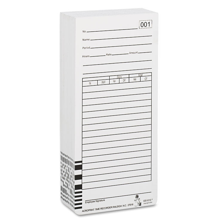 Time Clock Cards for Acroprint ES1000, Two Sides, 3.5 x 7, 100/Pack
