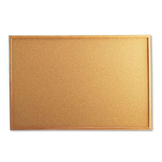 Cork Board with Oak Style Frame, 36" x 24", Tan Surface, Oak Finished Wood Frame
