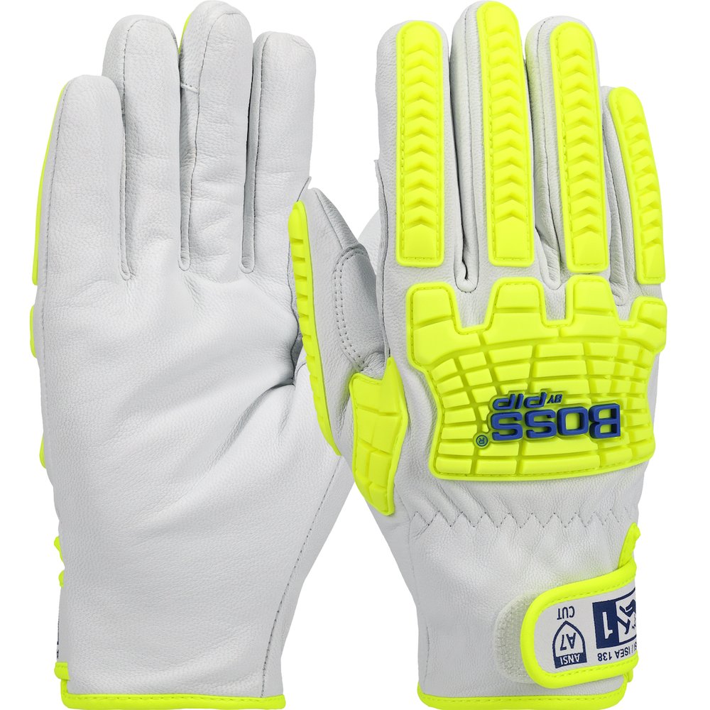 BOSS by PIP Premium Goat DRIVERS5MMHIVIS TPR ANSI A7, 6 Pairs/Bag