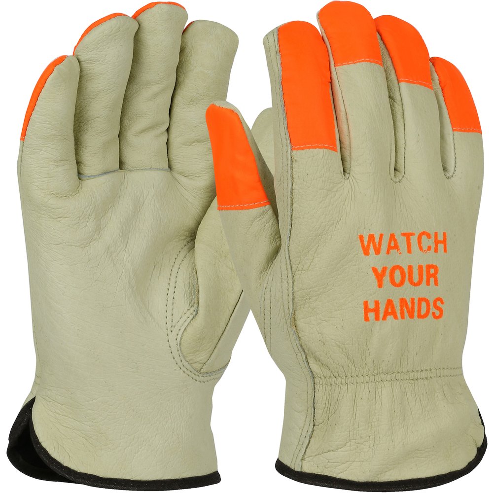 PIP PIG Leather Glove BLK Thermal HI-VIS WYH Logo S, 12 Pairs/Pack