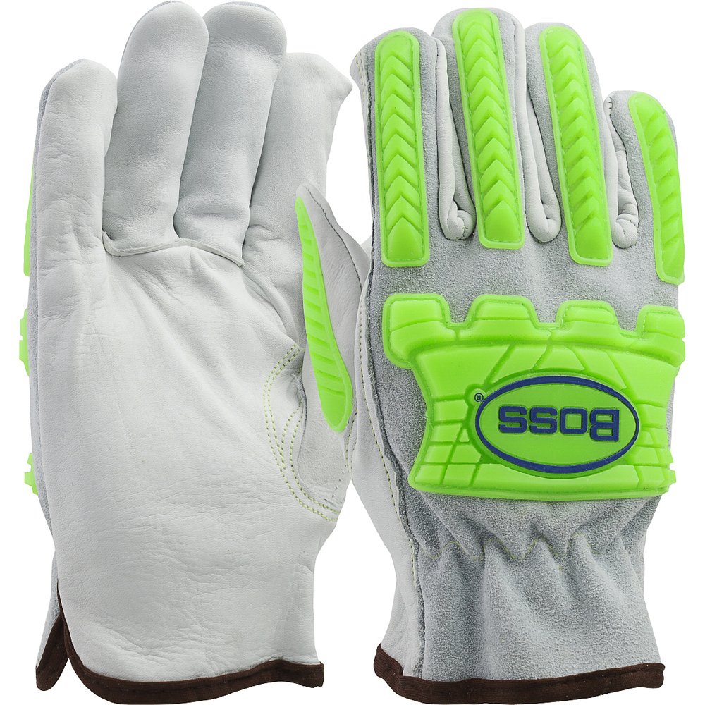 BOSS by PIP Leather Glove Kevlar Stitch HI-VIS Impact M (Pair)