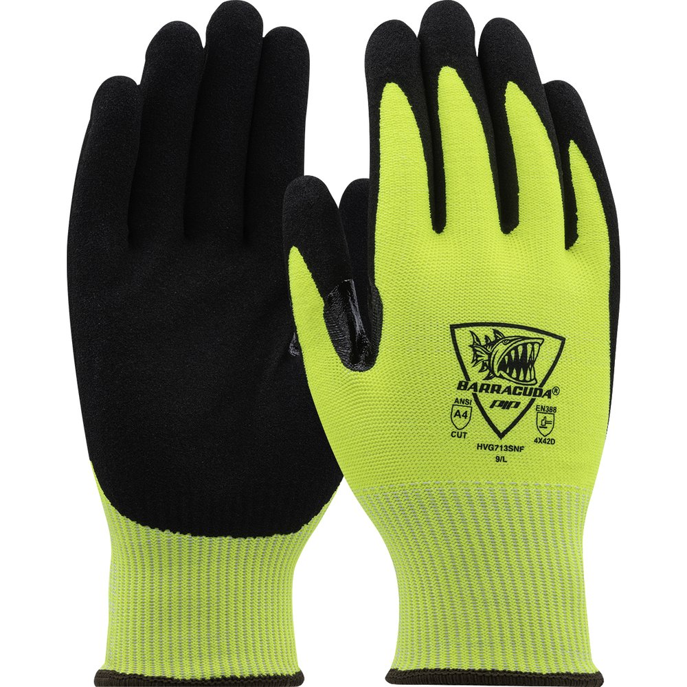 G-Tek by PIP HI-VIS Knit Polykor Glove Nitrile Grip P/F TS S, 12 Pairs/Pack