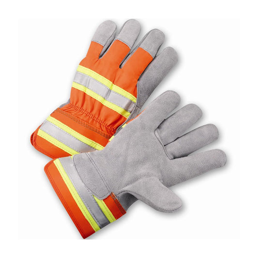 PIP SEL Split COW Palm HI-VIS Orange Poly Back, 12 Pairs/Dozen