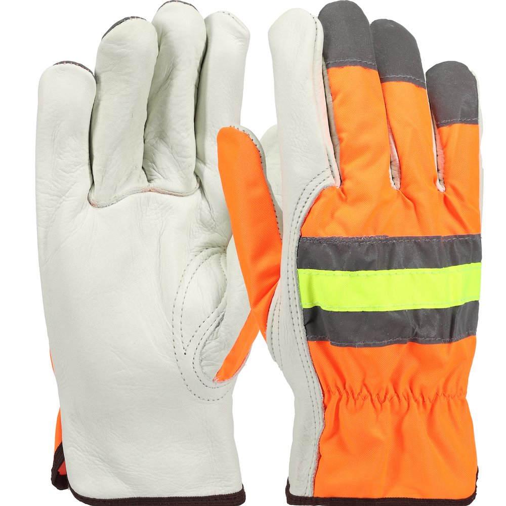 PIP COW Palm HI-VIS Orange Poly Back Driver, 12 Pairs/Dozen