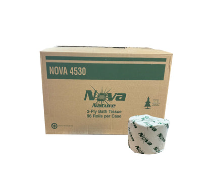 Nova White Bath Tissue, 2 Ply 4" X 3", 96 Rolls / Case, 30 Cases / Pallet
