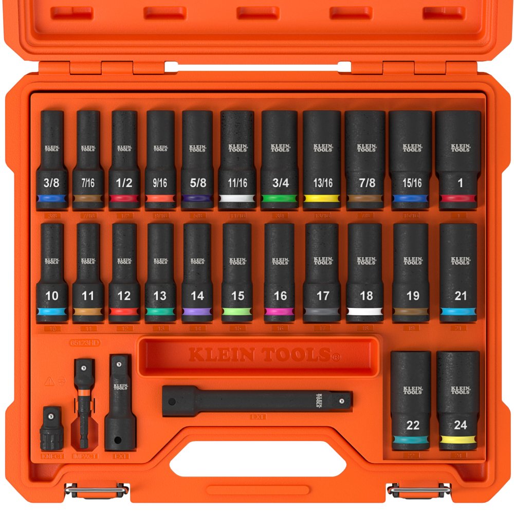 Klein Tools 1/2"DEEP-WELL Impact Socket Set SAE/METRIC 28PC (Set)