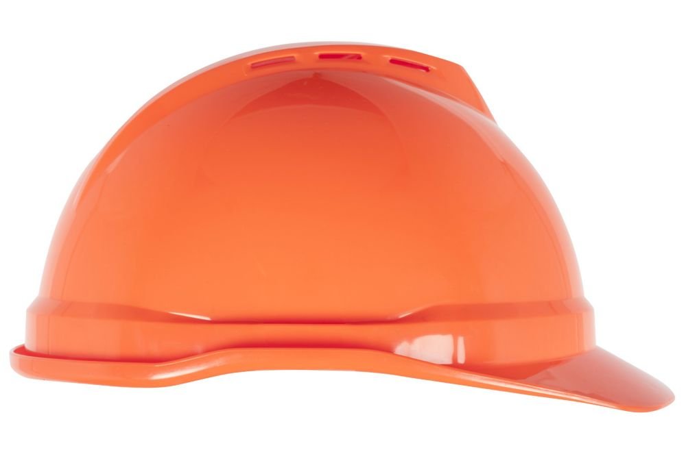MSA V-gard Vented HI-VIZ Orange Hard Cap 6 PT Susp