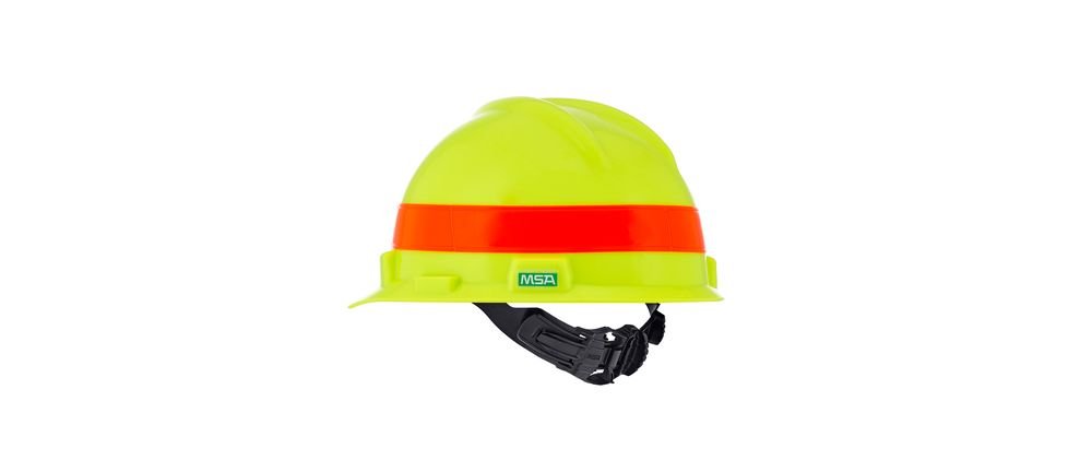 MSA Cap V-gd Ratchet HI-VIZYEL/GRN Stripe