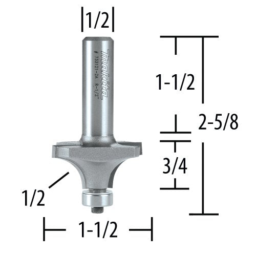 Makita Router Bit 1/2" Corner Roundin 1/2" Shank