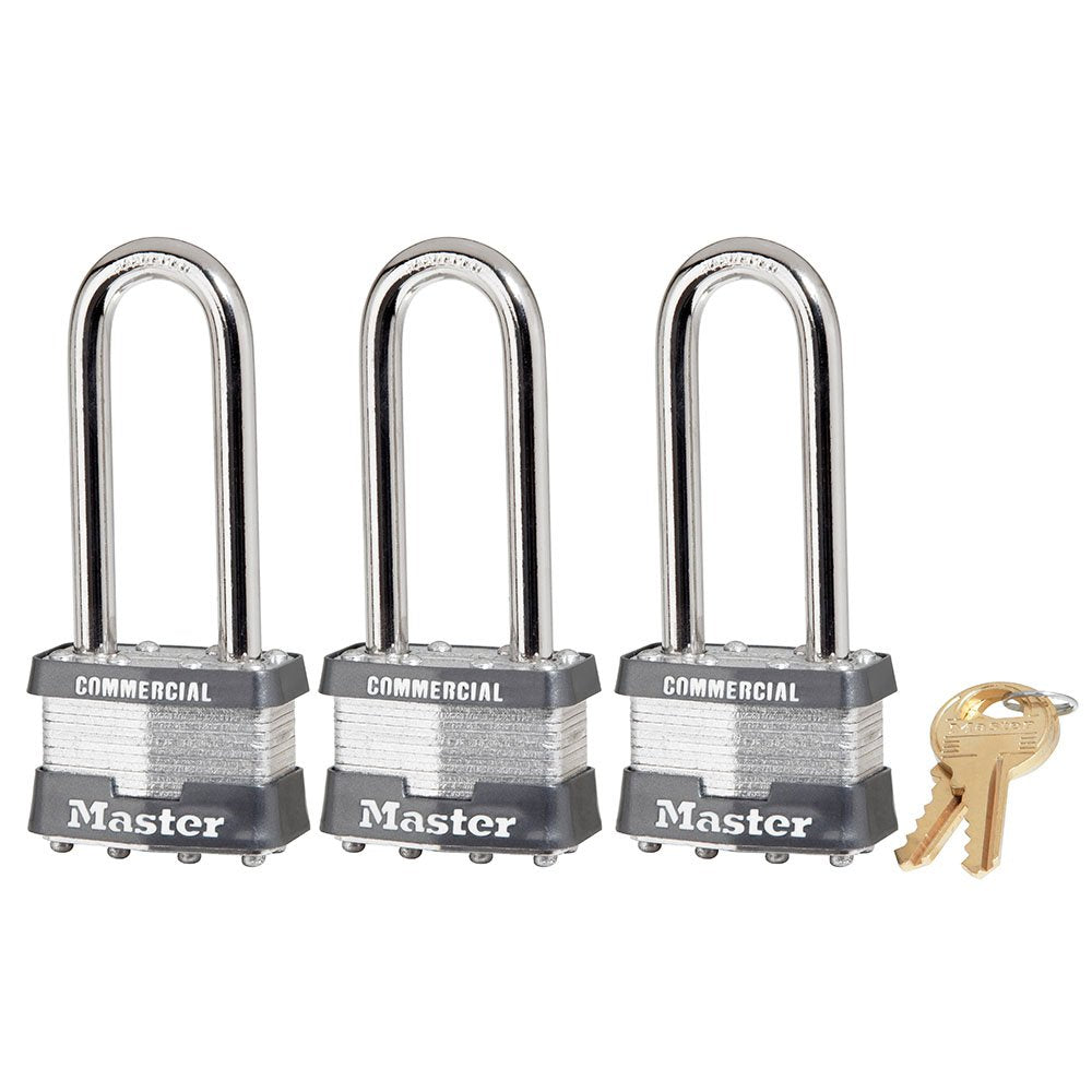 Master Lock 1-3/4" Lmntd Padlock 2-1/2" Shackle Display PK, 3/Pack
