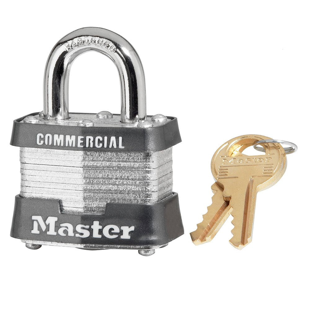 Master Lock 1-9/16 IN Laminated Stlpadlock; 4 Pin; 3/4 IN, 6/Box