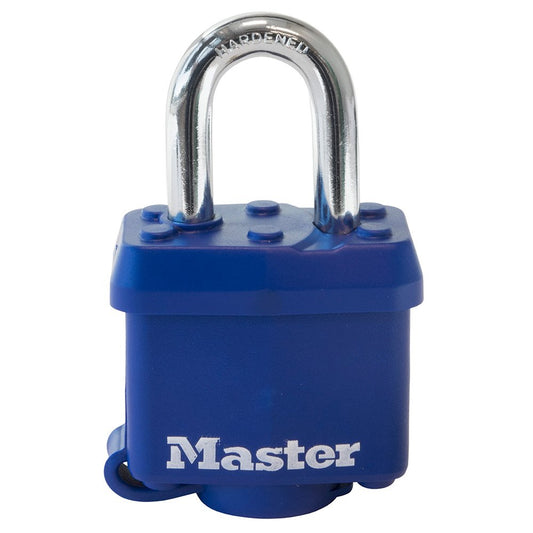 Master Lock Laminated Steel Pin Tumbler Padlock Blue Cover, 4/Box