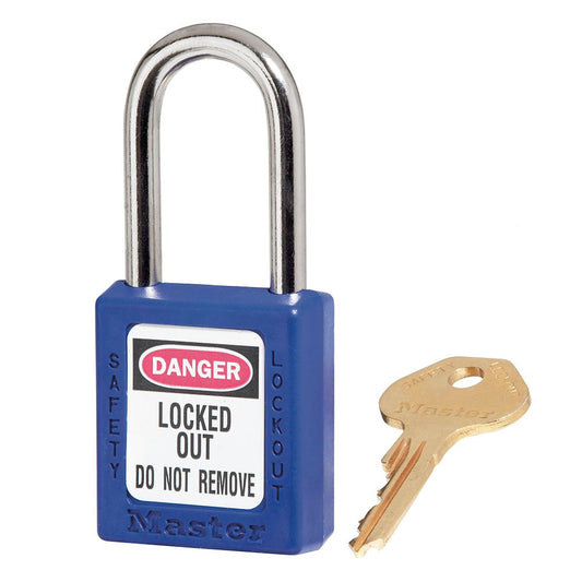 Master Lock Blue Plastic Safety Padlock Keyed Differently, 6/Box