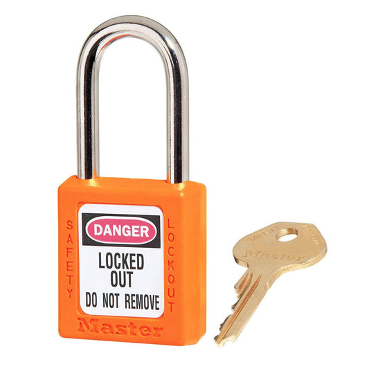 Master Lock Orange Plastic Safety Padlock Keyed Differently, 6/Box