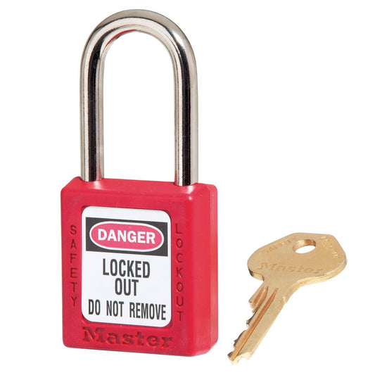 Master Lock RED Plastic Safety Padlock Keyed Differently, 6/Box
