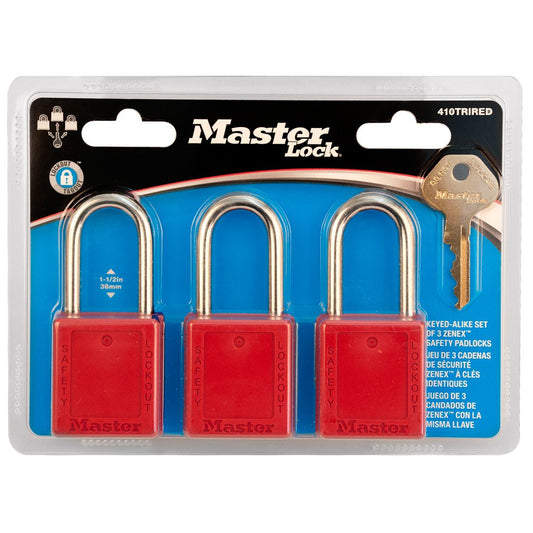 Master Lock RED Zenex Safety Padlocks KA IN Display Pack, 3/Pack