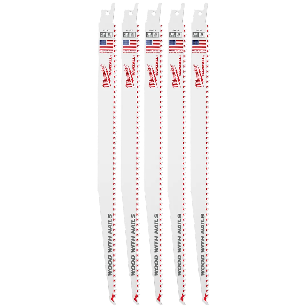 Milwaukee Tool Super Sawzall BLD 5TPI 12" 5PK Nail Embed Wood, 5/Pack